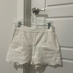 Elegant White Embroidered Women's Shorts
